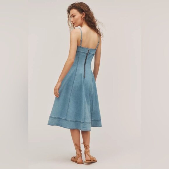 NWT Anthropologie Pilcro Square-Neck Seamed Chambray Midi Dress XS - Picture 3 of 9